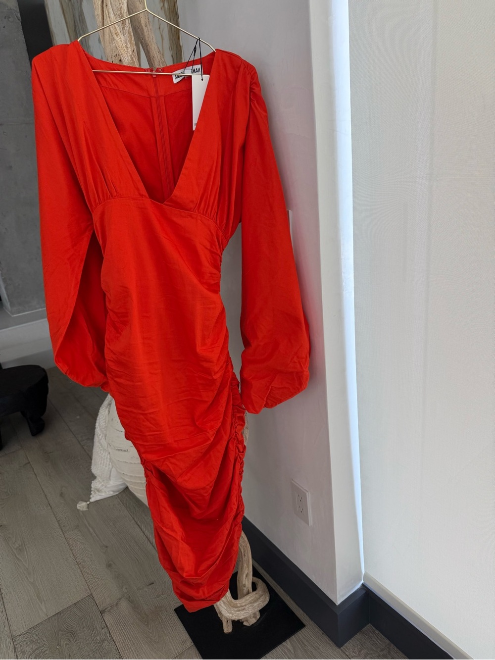 ANDREA IYAMAH Long Sleeve V-Neck Ruched Dress, can fit small-medium - Picture 3 of 16